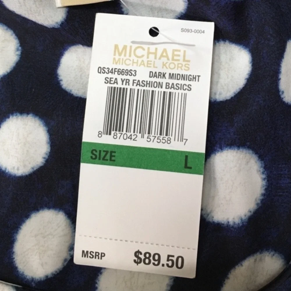 Michael Kors Tank Top Navy Blue White Polka Dot Scoop Neck Sleeveless Tunic
